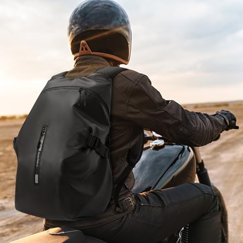 Motorcycle Backpack, Waterproof Helmet Backpacks for Men Large Capacity Storage Motorcycle Bag with Reflective Stripe - size: Medium