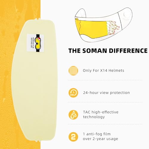 Soman X14 Motorcycle Helmet Visor Anti-Fog Film, DSK303 Anti Fog for Helmet Compatible with X14 Helmets