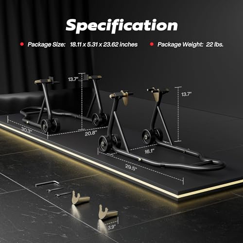 SPECSTAR Universal Motorcycle Stands, 882 Lbs Capacity Front Rear Wheels Lift Combo with U+L Adjustable Swingarm Spool, Heavy Duty Paddock Stands fit for BMW, Suzuki, Yamaha, Honda, Kawasaki, Black - size: 882 Lbs