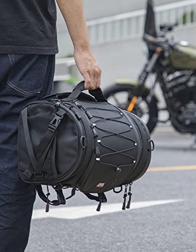 KEMIMOTO Motorcycle Tail Bags 18-20L Expandable Sissy Bar Bag Water-Resistant Rear Seat Roll Luggage Hard Shape with Rain Cover & 4 Straps