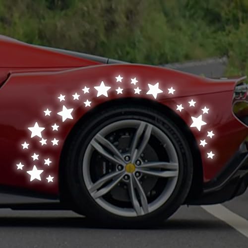 30pcs Star Vinyl Decal for Cars, High Intensity Reflective DIY Stickers for Window Bumper Mirror Laptop Decals Waterproof Night Safety Sign Car Stickers (White) - color: White