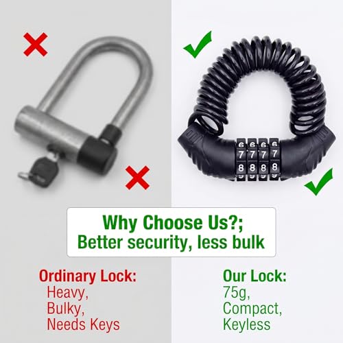 1 PC Motorcycle Helmet Lock, 150cm Retractable Steel Cable Lock, 4-digit Resettable Code Lock for Bike Luggage, Universal for Motorcycles, Scooters, Bikes (Black)