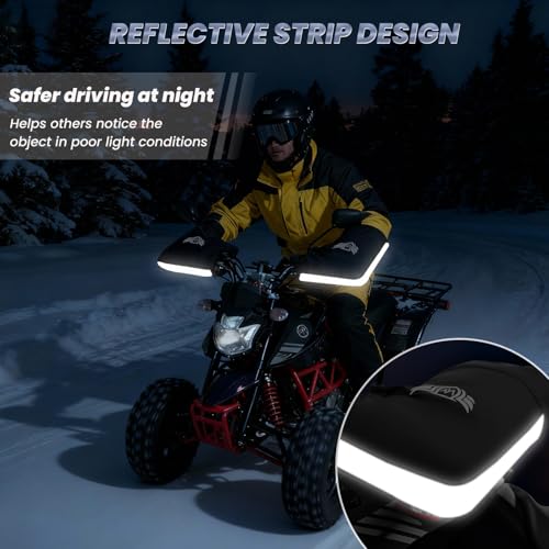 Motorcycle Handlebar Muffs - Thermal Bike Mittens with Reflective Strip, Waterproof PVC Pocket ATV Hand Warmers, Windproof & Coldproof Handlebar Cover Gloves for Cold Weather Cycling - color: Black