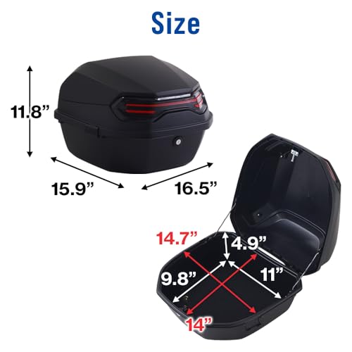 Japard Motorcycle Top Case 42L Daily Rear Tail Box Trunk, Lockable Storage Carrier, Waterproof Universal Mounting for Helmet Luggage - color: Mat Black