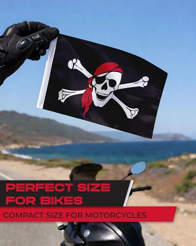 AGAS One Eyed Jack Pirate Motorcycle Flag 6x9 inch - Double-Sided Printed 2-Ply Durable Knitted Polyester - 0.75 inch Sleeve- Fits on 3/8" Mount Pole - color: One Eyed Jack