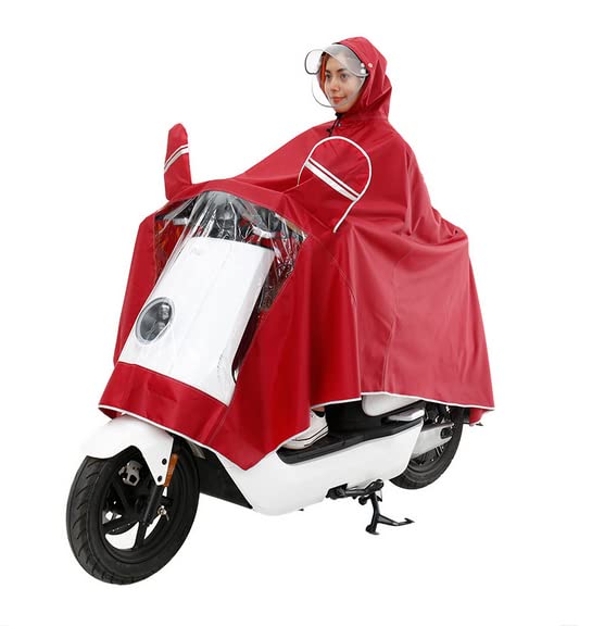 Unisex Adult Poncho Waterproof Rain Poncho Outdoors Bike Ebike Motorcycle Scooter Cycling Jacket Raincoat Cape Rain Cover - color: Red