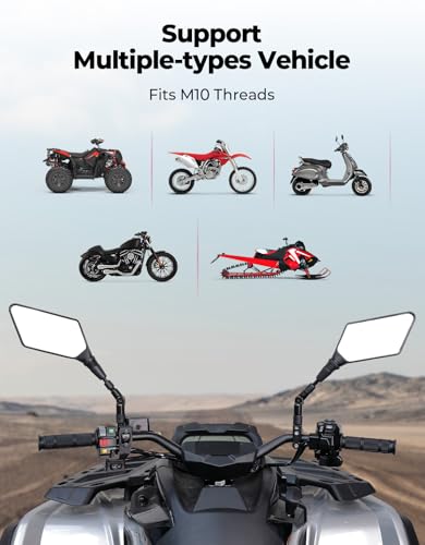 KEMIMOTO ATV Mirrors, 8MM 10MM Foldable Motorcycle Mirrors with 7/8" Handlebar Mounts, Clear Vision, Fit ATV Motorcycle Scooter Bike, Compatible with Polaris Sportsman, Outlander, Raptor