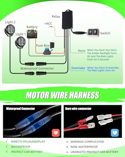D035 Motorcycle Fog Lights LED Kit Strobe LED Driving Fog Lights 9 Modes Lights with Switch Brackets for ADV/Adventure Touring Sport E-bike ATV UTV Snowmobile - size: Pair 3.5 inch