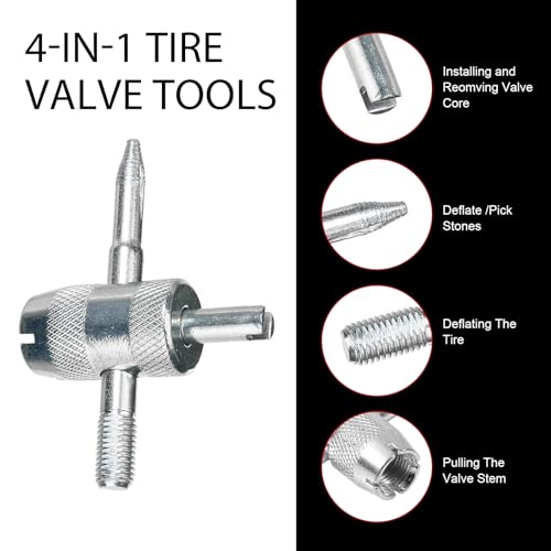 2 PCS 4-Way Valve Stem Removal Tool, 4-in-1 Tire Valve Core Removal Tool, Tire Valve Stem Steel Tool Puller, Universal for Most Cars, Bicycle Bike, Motorcycles (Silver)