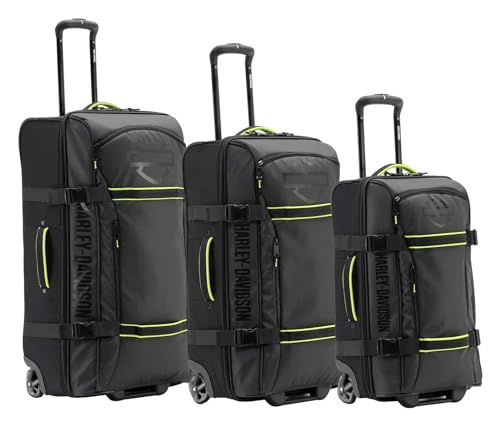 Harley-Davidson Nomad Wheeling Duffel Bag Set w/Shark Wheels - Black/Lime - size: 3 Piece Set
