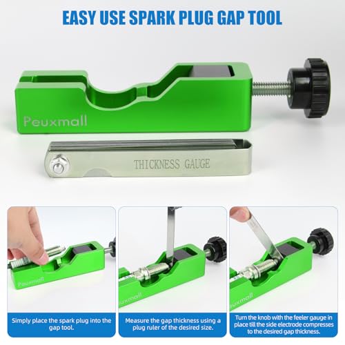 Spark Plug Gap Tool, Spark Plug Gapping Tool with 32 Blade Steel Feeler Gauge, Universal Spark Plug Gap Tool for Most 10mm 12mm 14mm 16mm Spark Plugs (Green) - color: Green