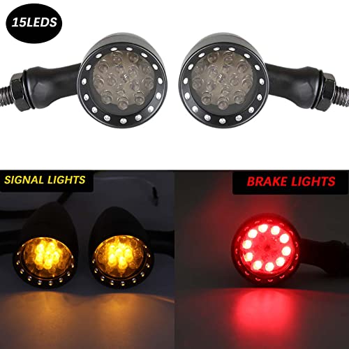 Rich Choices 2pcs Black 15 LED Motorcycle Stop Brake Running Turn Signal Indicator Amber Lights Compatible with Street Bike Chopper dirt bike scooter Cafe Racer (Black-Amber&Red Light) - color: Black-Amber&Red Light