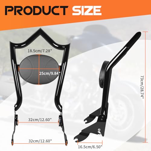 AUFER Motorcyle Rear Passenger Backrest Sissy Bar With Back Rest Pad Compatible With For Harley Touring Road King Electra Glide Street Glide Road Glide FLHR FLHX FLHT FLTR 2009-2025 Sissy Bar | Premium Stylish Sissy Bar Backrest,Quick Install & Easy Remov