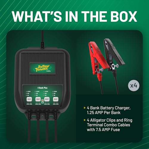 Battery Tender Plus 4 Bank Multibank Charger - 5 AMP (1.25 AMPs Per Bank) - Smart 12V Multi Battery Charger and Maintainer for Standard, AGM, and Lithium LiFePO4-022-0148-DL-WH