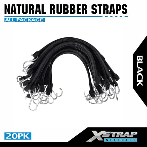 XSTRAP STANDARD 20 Pack 15'' Adjustable Rubber Tarp Straps, EPDM Bungee Cords with Metal S Hooks Tie Down Straps for Outdoor, Tarp Covers, Canvas Canopies, Motorcycle, and Cargo - size: 15''