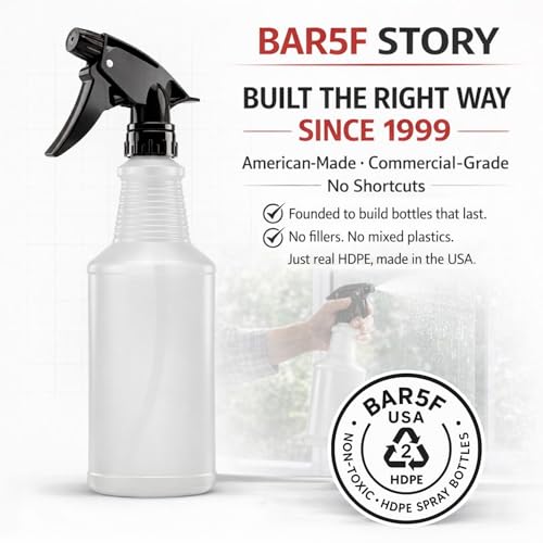 Bar5F Spray Bottles, 24oz, 3 Pack, Chemical-Resistant, BPA-Free, Compatible with Vinegar, Rubbing Alcohol, Cleaning Solutions, Non-Toxic HDPE Bottle for Plants, Pet, BBQ, Auto Detailing, Made in USA