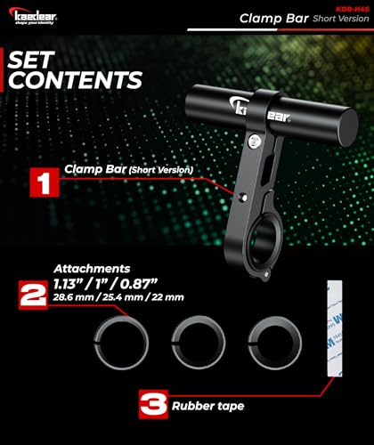 Kaedear Motorcycle Handlebar Clamp Mount Bar Short Version, Aluminum Accessory Extension for Phone,GPS, Camera, 0.86/1/1.12/1.26 Inches(22/25.4/28.6/32mm) Handlebar Compatible, Heavy Duty, KDR-H4S-BK