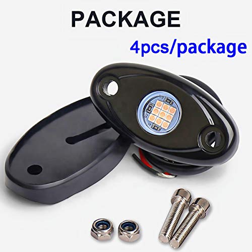 White LED Rock Lights, 4 Pods Neon 12V Waterproof Underglow Underbody Kit Crawler Crawling Dome Exterior Wheel Lights for ATV RZR UTV SUV Off-Road Auto Boat Motorcycle Glow Trail Rig Fender Lamp - color: white