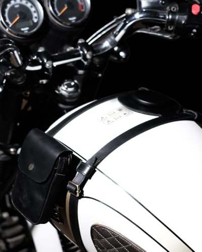 Trip Machine Company Genuine Leather Motorcycle Fuel Tank Strap – Heavy Duty Adjustable Horizontal Tank Mount Cover for Right Side Fuel Inlet Bikes (Only Tank Strap, Black) - color: Black, style: Only Tank STrap