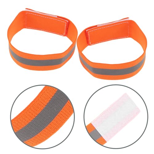 4pcs Reflective Cycling Leg Bands and Arm Straps, High Visibility Orange Adjustable Bands for Night Biking, Walking, Running Safety Accessories