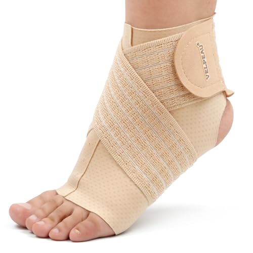 Velpeau Foot & Ankle Support Brace Compression Sleeve with Adjustable Strap for Men & Women (Khaki, M) - color: Khaki - Medium