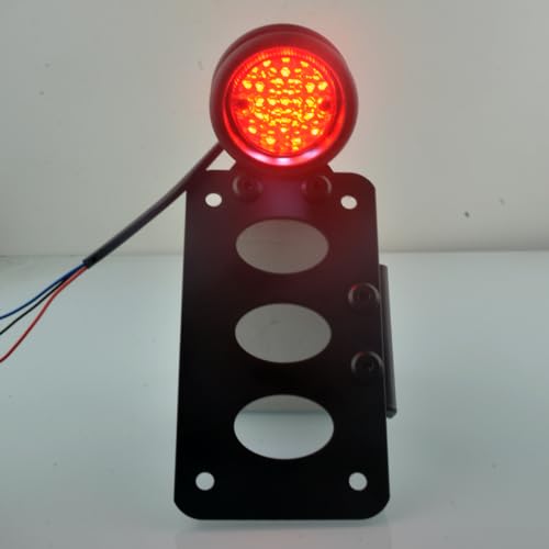 LED Tail Rear Light 3/4" Axle Hole Side Mount License Plate Horizontal/Vertical Bracket Brake Light Motorcycle Compatible for Harley Honda Yamaha Suzuki Chopper Bobber