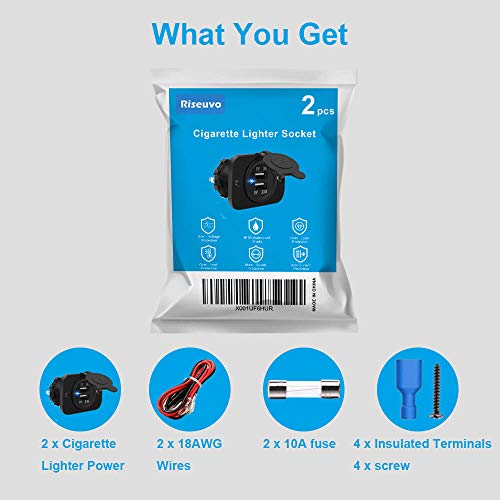 Riseuvo 2 Pack USB Charger Socket - 12v Dual USB Power Outlet 2A/1A Power Adapter for Car Marine Motorcycle ATV RV, with Wire Fuse DIY Kit