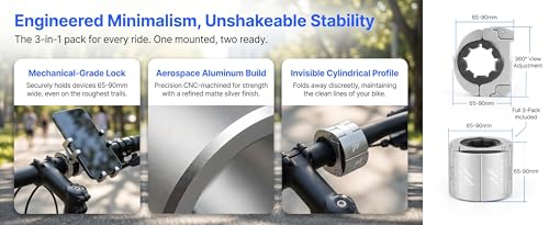 2 Pack Universal Aluminum Bike Phone Mount Anti-Shake Motorcycle Cell Holder for Phones CNC Metal Handlebar Bracket for Road & Mountain Bikes-Silver - color: Silver
