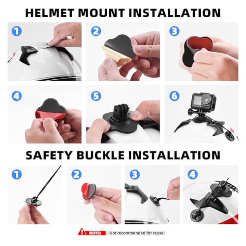 BRDRC Flexible Adhesive Mount for Insta360, 3 Packs Helmet Sticky Mount Kit with Safety Buckle for GoPro, Insta 360 X5 X4 GO 3S Ace Pro 2, for DJI Action 5 Pro 4 3 Accessories