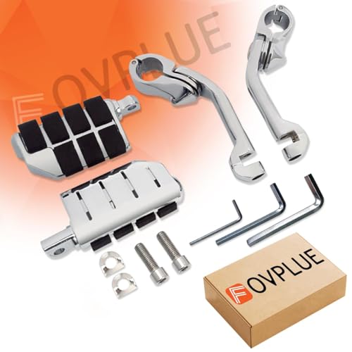 FOVPLUE 1.25" Highway Footpegs,Long Angled Adjustable Highway Pegs w/Mounts for Harley Touring Street Glide Electra Glide Road King Softail CVO Dyna Trike VRSC Sportster w/1-1/4" Engine Guard,Chrome#2 - color: CHROME LONG ANGLED