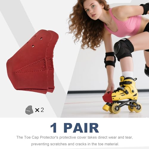 100% Real Cowhide | Toe Cap Guard Protectors | Roller Skate Derby Speed 1 Pair(Red) - color: Red