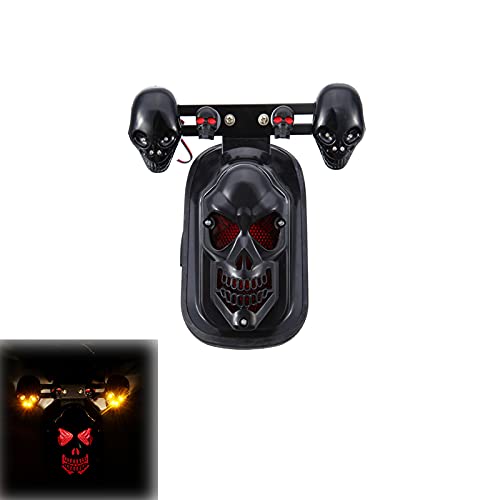 Motorcycle Skull Tail Light Integrated Turn Signal Skull Shape Black Casing Amber LED Brake Taillight Led Lights Fit for Har-ley - color: Black 4