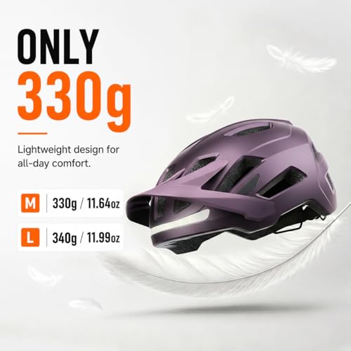 Bike Helmet, Helmets for Adults Men, Front and Back LED Lights Safe Certified MTB Road Bicycle Helmet with Adjustable Brim - color: Purple, size: M (55-58cm)