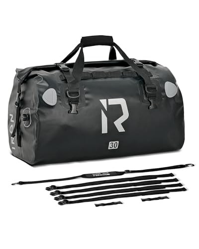 IRON JIA'S Motorcycle Dry Bag - Waterproof Duffle & Luggage Tail Bag Saddle Bags with Roll Top Closure, Shoulder Straps, Inner Pocket and Mesh Pocket (Black, 30L) - color: Black, size: 30L