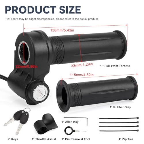 Full Twist Throttle with Keys Upgraded Waterproof Quick Twist Throttle Grip KIt for Ridstar Q20 Electric Dirt Bike Scooter Bicycle Scooter Mountain Bike Ebike - size: Standard