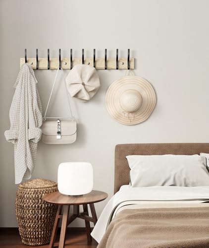 Optish 2 Pack Wooden Coat Rack Wall Mount, 16.1" Rustic Coat Hanger Hooks with 10 Double Hooks, Wall Coat Rack for Hat, Clothes, Bags, Jacket, Natural Wood - color: Natural Wood