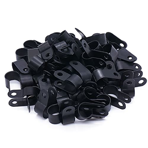 mankk 100PCS 3/8 Inch Rope Light Clips P-Style Mounting Clips Plastic Cable Clamps with Compatible Stainless Steel Pan Head Phillips Screws for Wire Management M-032-BK-LS - size: 100 Pack 3/8Inch