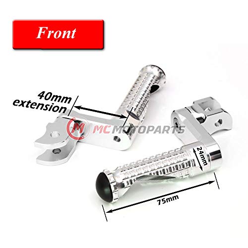 MC MOTOPARTS MPRO Silver 40mm Riser CNC Front Foot Pegs Compatible with YZF R1 00-21 YZF R6 03-19 YZF R1M 15-21 - color: Silver, size: 40mm Extension