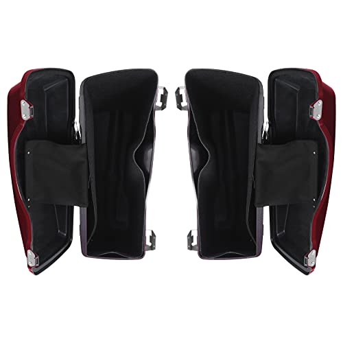 TCMT Hard Saddle bags Saddlebag Trunk W/Latch Keys & Liners Carpet Insert Fits For Harley Touring Road Glide Road King Street Glide Electra Glide Untra FLHT FLHR FLHX 1994-2013 - color: Dark Red Chrome Latches
