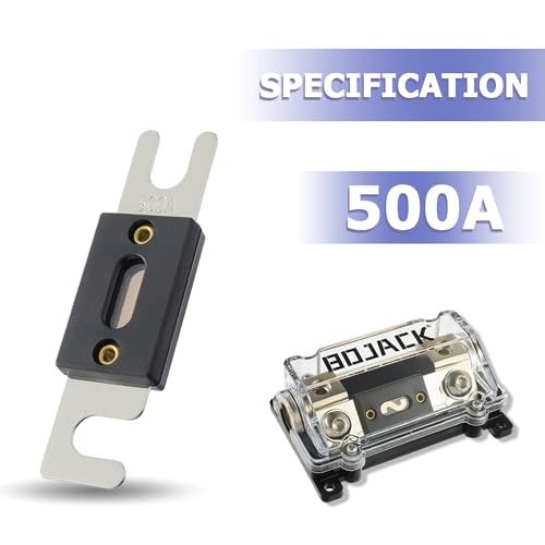 BOJACK 0/2/4 Gauge AWG in-Line ANL Fuse Holder with 500 Amp Fuse No Wire Terminals Needed Inline Fuse Holder with Insulating Cover, Automotive 4, 2, 0 Gauge Fuse Block - size: 500A