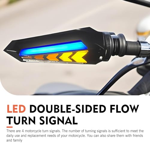 4 PCS Motorcycle Turn Signal Lights, 12V LED Arrow-shape Indicator, Dual-sided Flowing Light Effect Daytime Running Blinker, Universal Personalized Modification for Motorcycle (Blue)