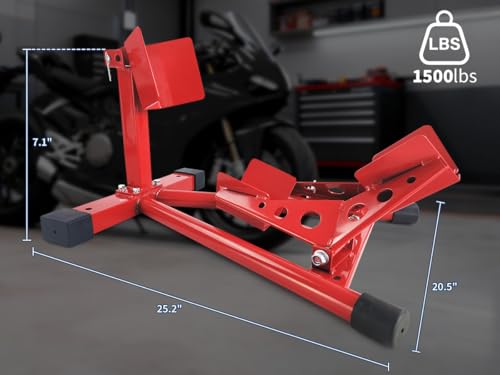 Heavy-Duty Motorcycle Wheel Chock & Front Stand - 1500LB Capacity - Adjustable Tire Holder for 16-21 Inch Wheels - Secure Suspension for Trailers, Garage, Cruiser, Sport & Dirt Bikes - Red, Tire Size - size: 16-21