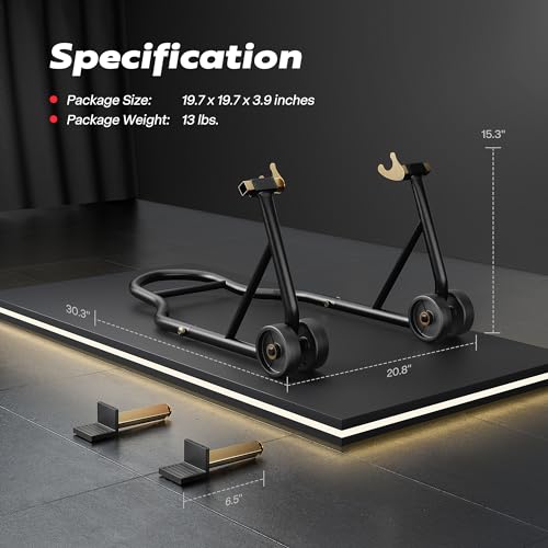 SPECSTAR Motorcycle Stand, 441 Lbs Capacity Rear Wheel Lift with U+L Adjustable Swingarm Spool, Heavy Duty Paddock Stand fit for BMW Suzuki Yamaha Honda Kawasaki, Black - size: 441 Lbs
