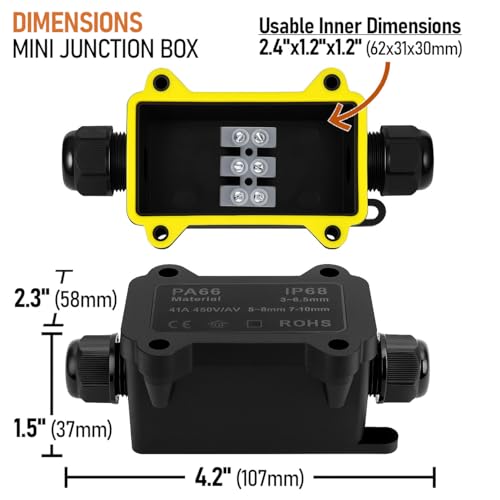 ANGSTROM Mini Electrical Connector Box, 2-Entry | IP68 Waterproof Cable Joiner for Outdoor Lighting, Fountain Pumps, and Extension Cord Splicing (2way) - size: 2way