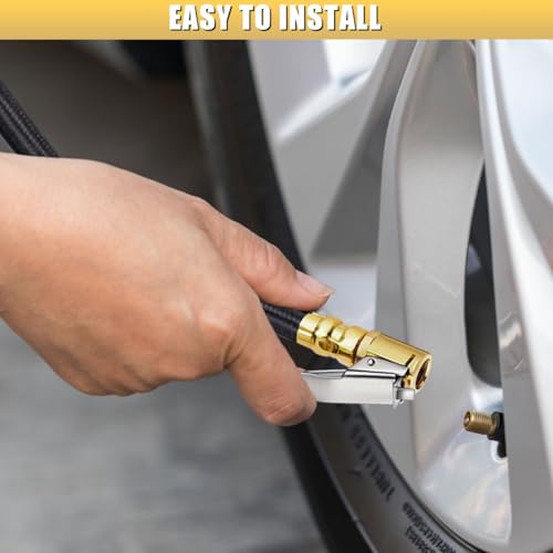12'' Tire Inflator Extension Tube, Tyre Pump Quick Inflation Chuck Adapter with Presta Valve, Portable Clip On Connector High-Pressure Tube, Auto Maintenance Accessory for Car Motorcycle