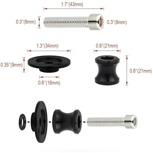 M8 Rebel 250/300/500 Swingarm Spools Slider Motorcycle Accessories Stand Screw Compatible With Rebel CMX 250 CMX 300 CMX 500 2017-2021(Black)