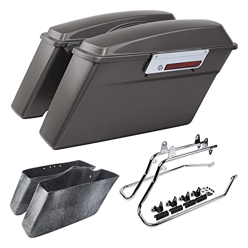 SLMOTO Complete Vivid Black Hard Saddlebag Softail Conversion Brackets For 86-17 Harley-Davidson Softail CVO Convertible FLSTSE3 Deluxe FLSTN - color: For Pewter Denim+Black Brackets