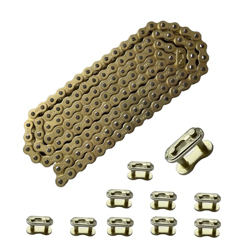 420 Motorcycle Gold Chain 132 Link Standard Roller Chain with Chain Breaker 10 Connecting Master Link for 100cc 110cc 125cc Dirt Pit Bike ATV Quad Go Kart Scooter