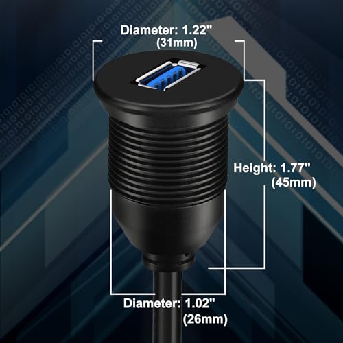 Single Port USB 3.0 Car Flush Mount Cable, USB Dash Mount Adapter Male to Female for Car Truck Boat Motorcycle Dashboard Panel 1ft - style: Single Port 1ft