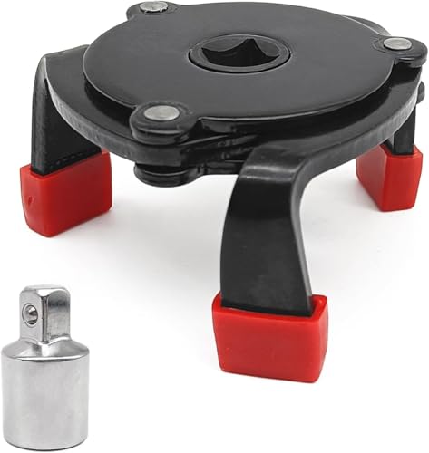 Eastyard Universal Oil Filter Wrench Adjustable 3 Jaw Oil Filter Removal Tool Range 2-3/8 to 3-7/8 inch with 1/2'' Adapter 3/8'' Square Drive Socket